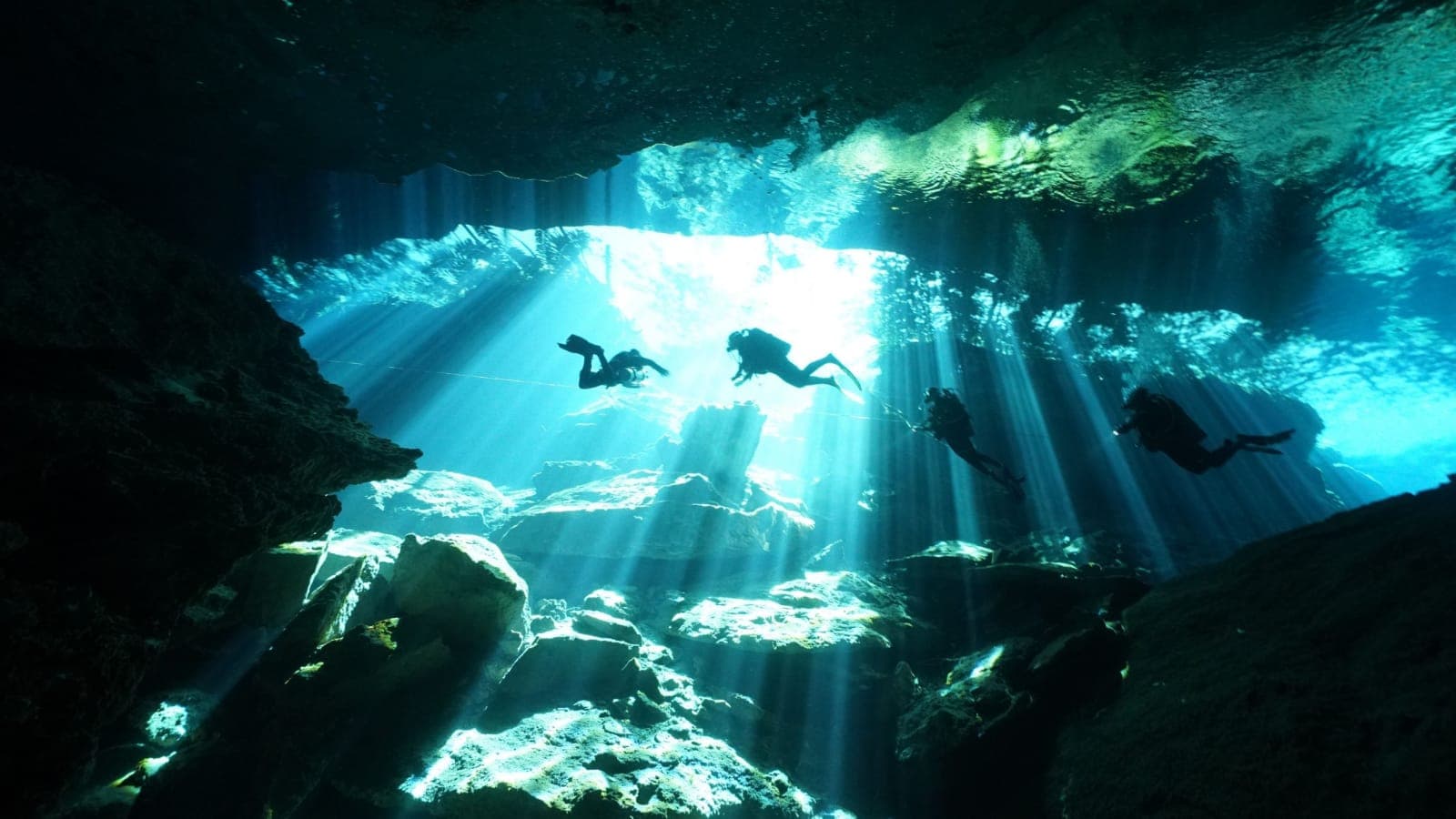 Cenote Trio Plongeurs Rayons